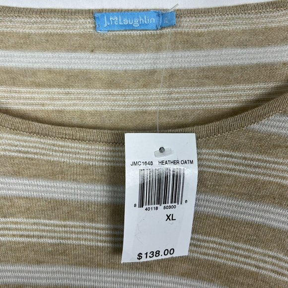 J. McLaughlin Womens Sweater Striped Heather Oatmeal White NWT MSRP $138 Size XL - Picture 4 of 7
